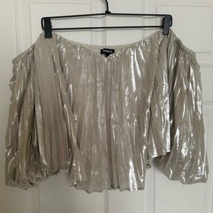 Express Metallic Off The Shoulder Bubble Sleeve Top